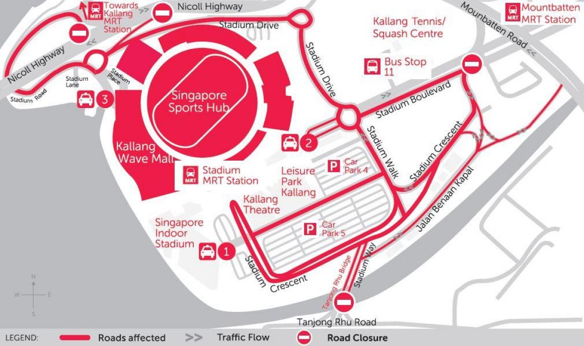خريطة الألعاب الرياضية في سنغافورة مركزا